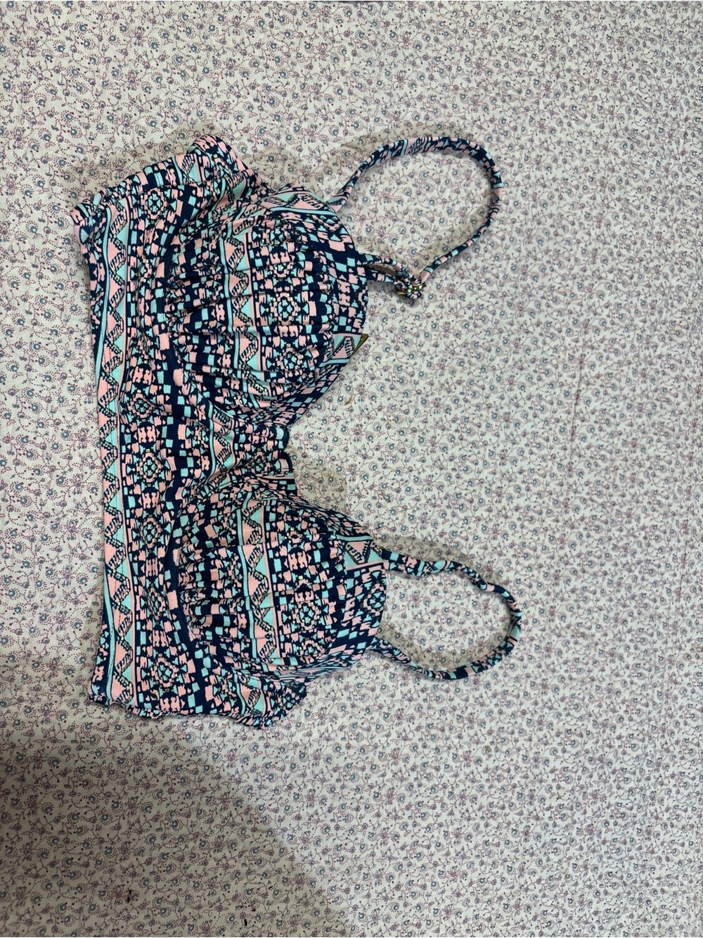 Xhilaration Pink and Teal Patterned Bikini Top